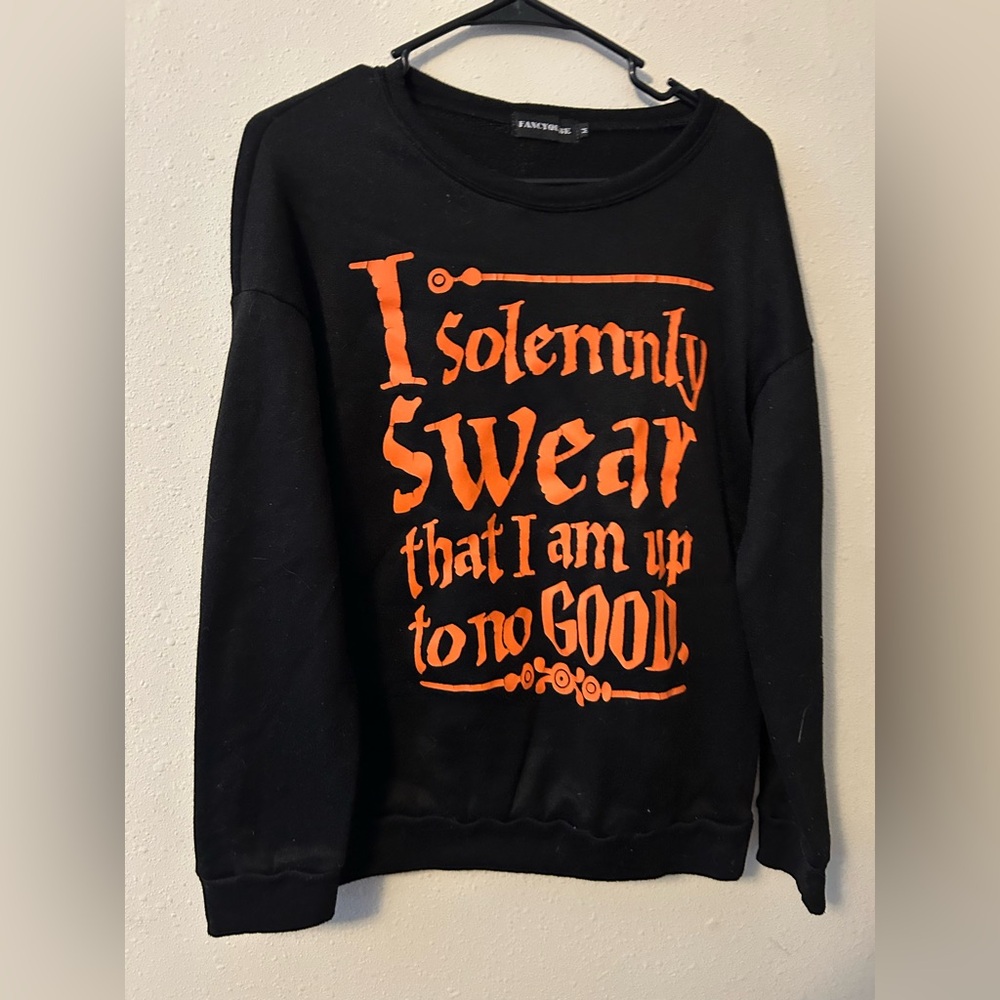 Black Sweatshirt with Orange Graphic Text